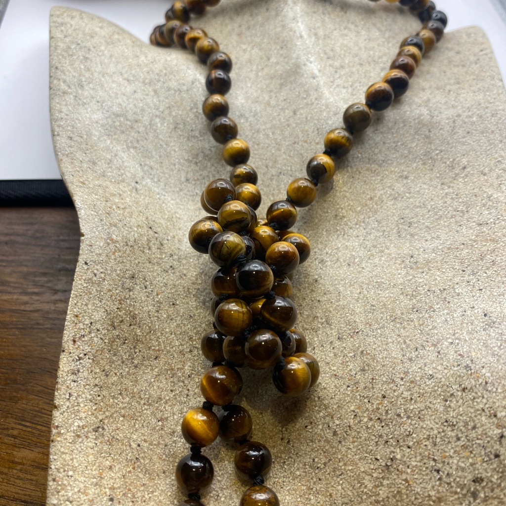 Vintage Tigers Eye Jumprope Beaded Necklace 46 Inch